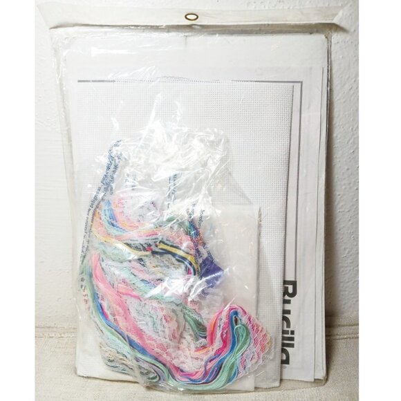 NWOT, BUCILLA  14" Home Decor accent pillow, counted cross stitch with ruffle - Picture 4 of 5